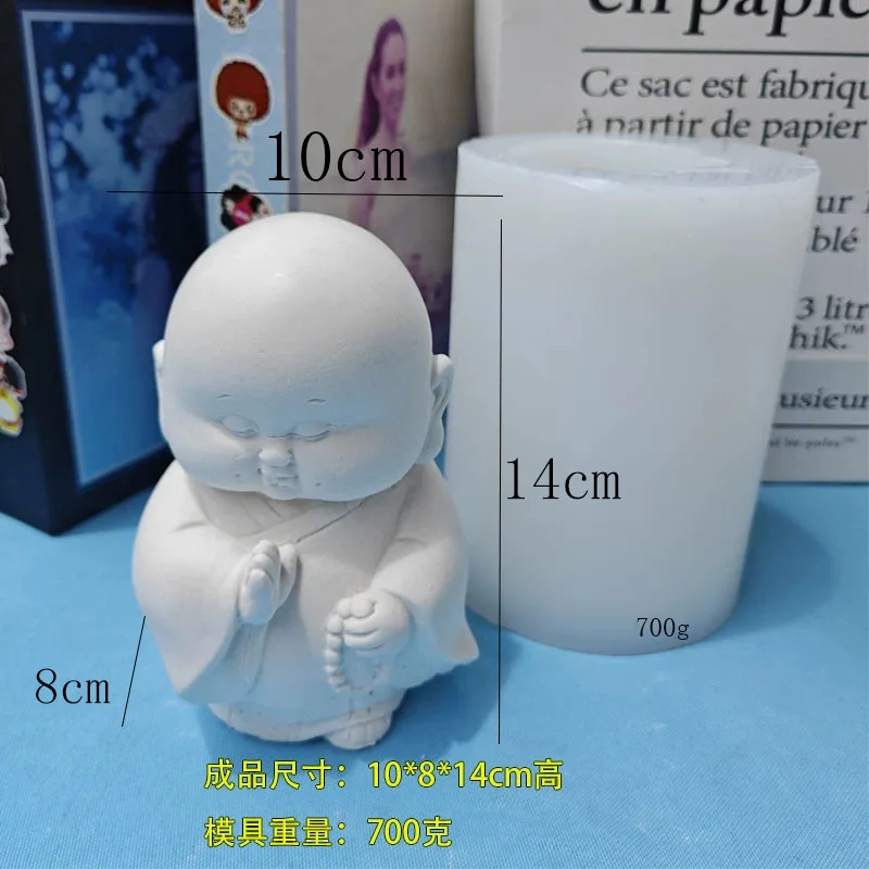 3D Silicone Mold Little Monk Shape DIY Cement Concrete Ornaments Buddha Statue Mold Home Decoration