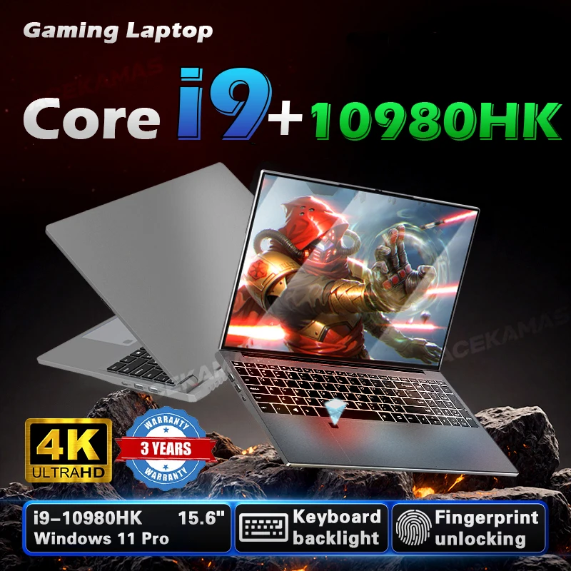 15.6" Laptop Windows 11 Core I9 10980HK Computer PC Gamer 16GB RAM Notebook Laptops Fingerprint Unlock Backlight Study Computer