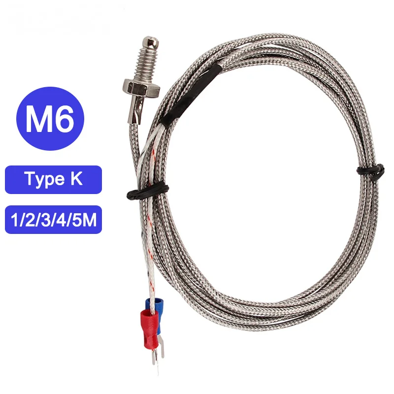 1M/2M/3M/4M/5M K Type Thermocouple Control Thread M6 Screw Probe Temperature Sensor Temperature Controller 0-400C Sensor Probe