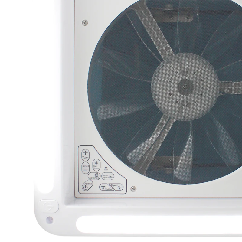 فتحة سقف RV 14 بوصة 340 مم 12 فولت RV مع ضوء صمام ثنائي باعث للضوء وجهاز تحكم عن بعد مروحة سقف للتخييم 6 سرعات