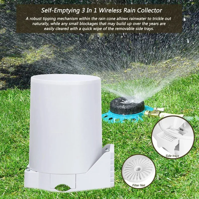 Wireless Digital Rain Gauge With Self-Emptying Collector 3-In-1 Weather Station Rainfall History Alerts EU Plug Easy To Use