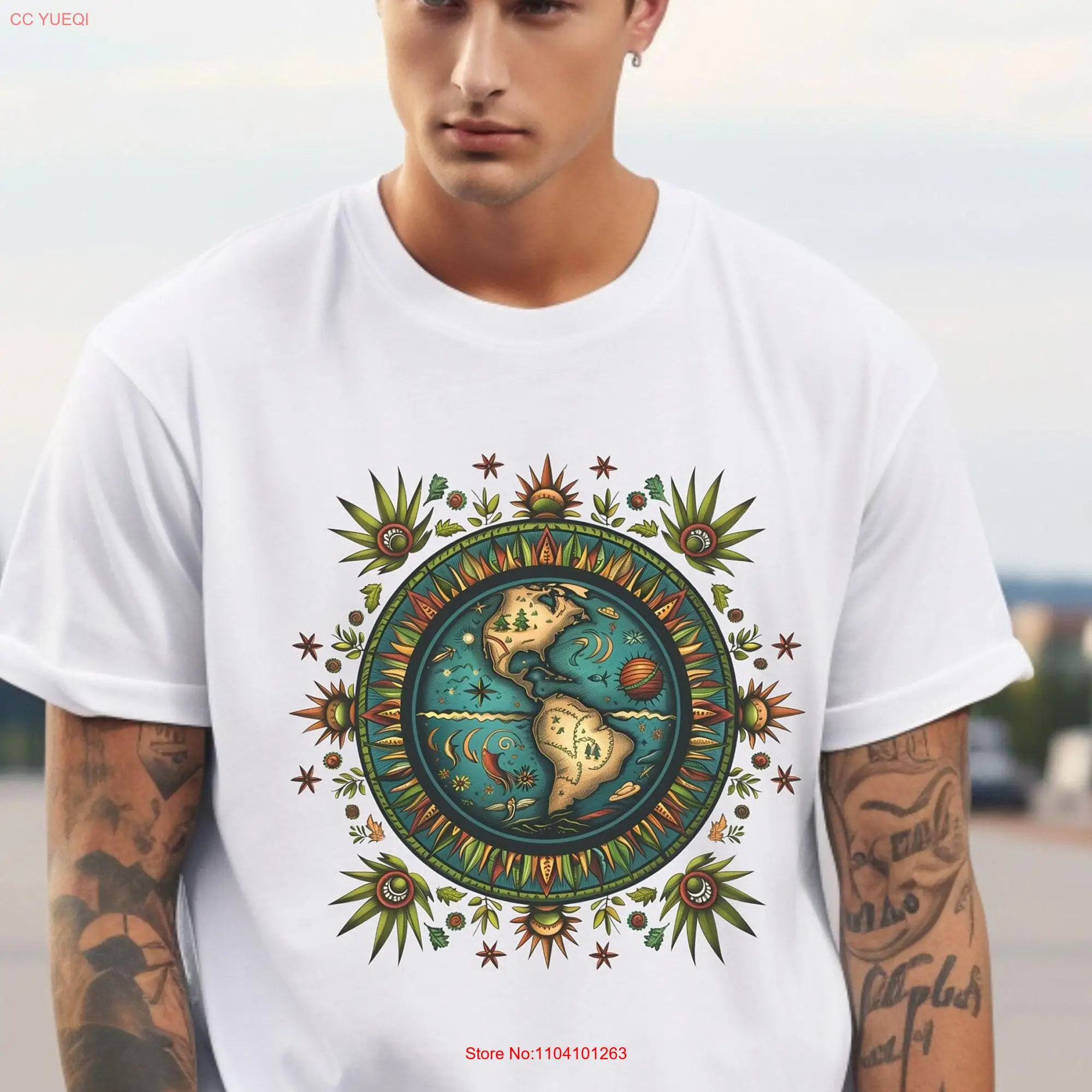 Earth Day  T Shirt Globe World Flowers tee Sunshine long or short sleeves