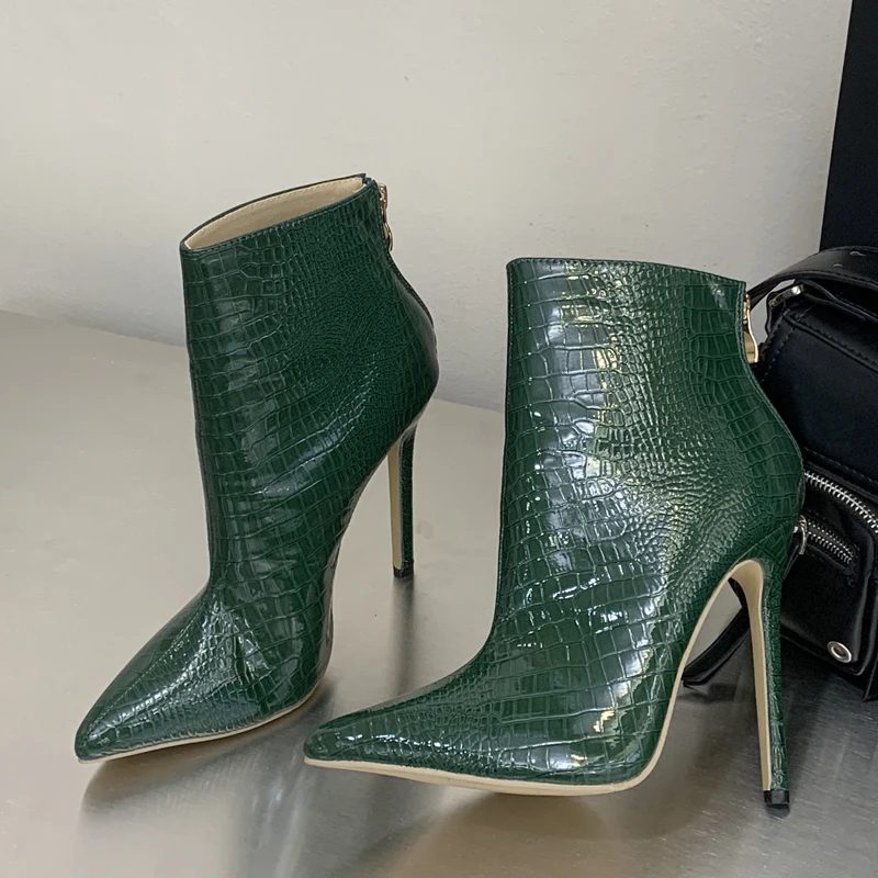 

Eilyken Spring Autumn Punk Style Snake Pattern Pointed Toe Woman Ankle Boots Thin High Heels Zipper Ladies Shoes