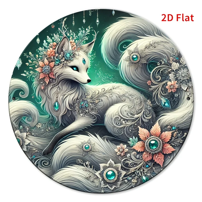 Charming Floral & Nine-Tailed Fox Wall Art, 7.87x7.87