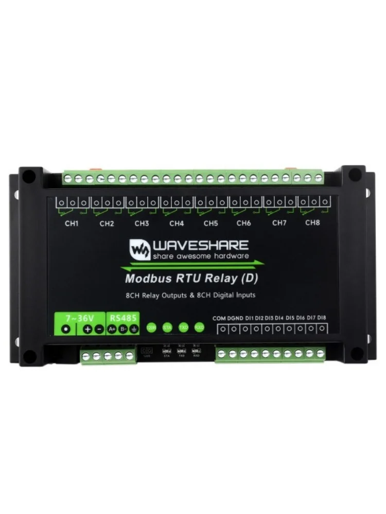 2026 Industrial Modbus RTU 8-ch Relay Module (D) With Digital Input and RS485 Interface, Multi Isolation Protection Circuits, 7~