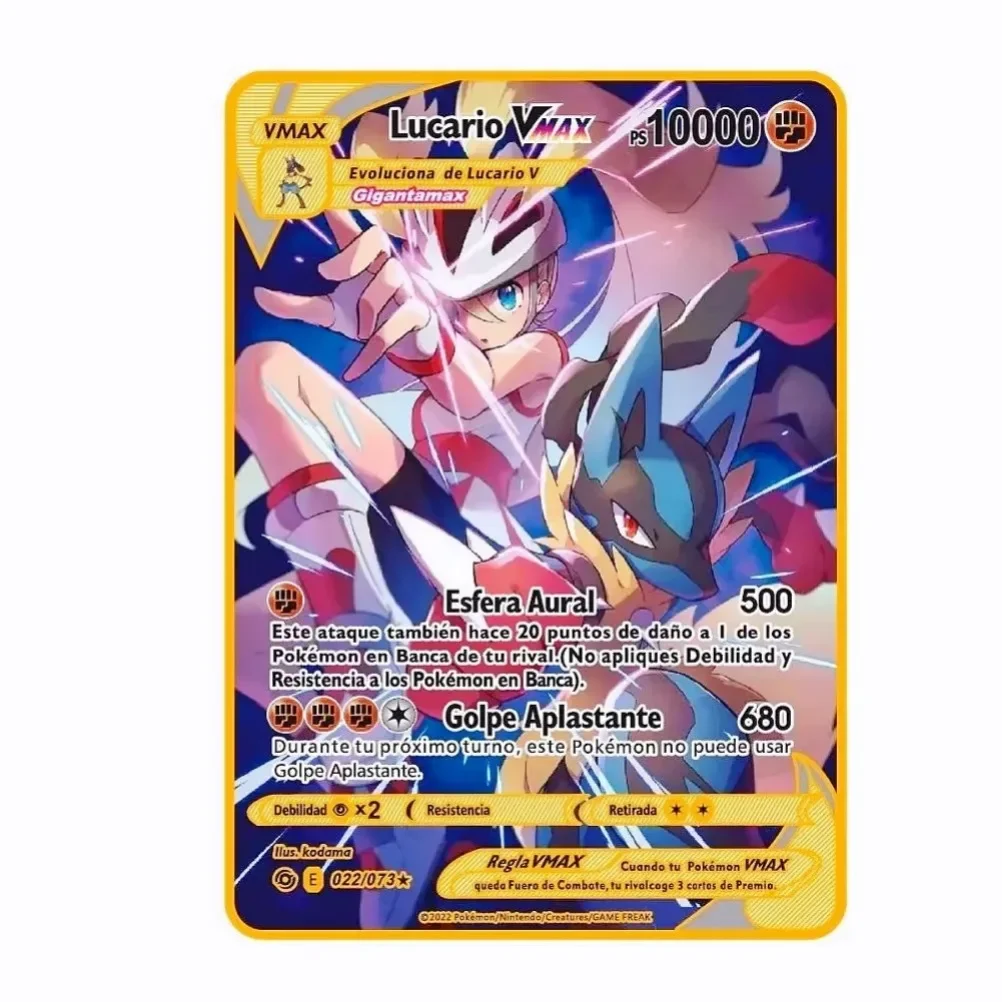 Cartes Pokémon en métal pour enfants, lettres Charizard Vmax, Pikachu, Mewtwo, Vstar, Lugia Golden Iron, jeu d'anime, cadeau de jouets, 10000HP