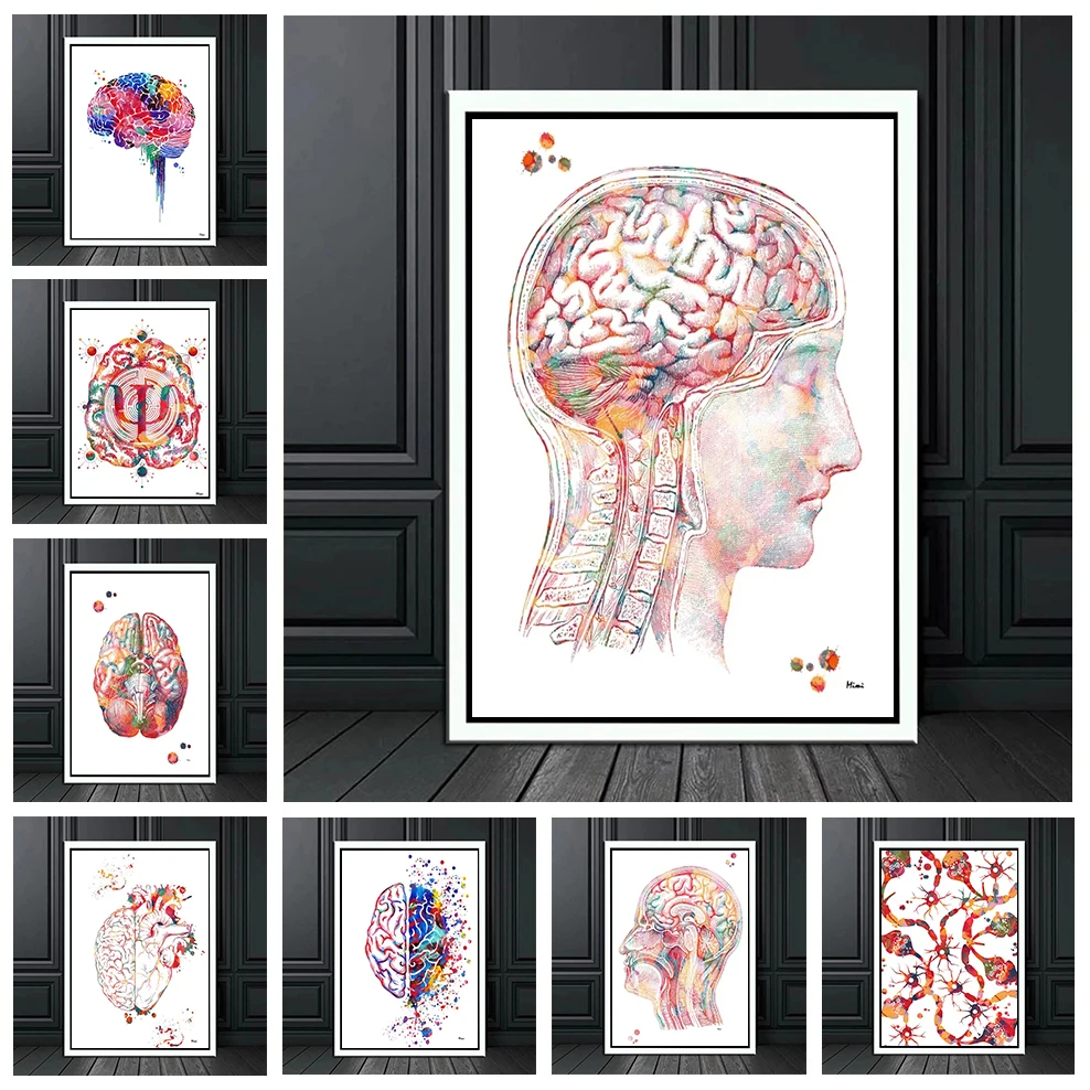 Nordic Watercolor Brain Cranial Nerves Posters Brainstem Histology Anatomy Canvas Painting Wall Pictures Clinic Home Decoration