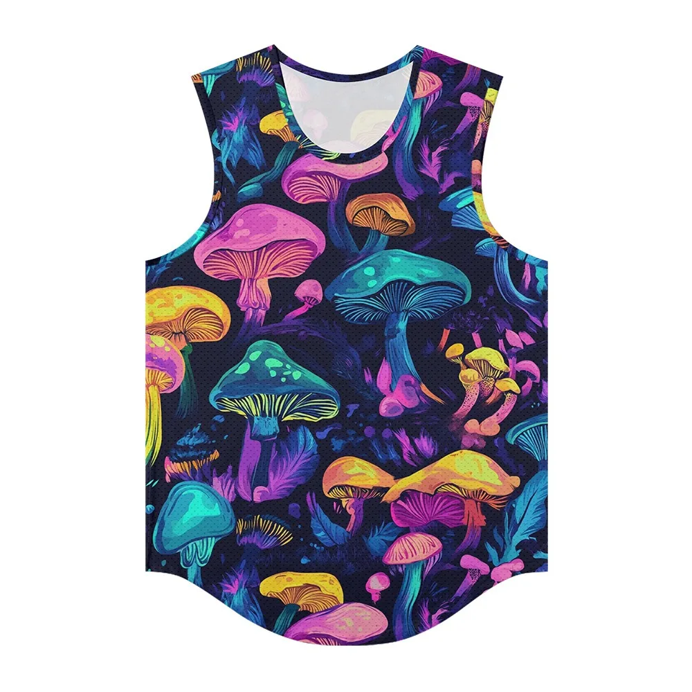 

Men Vests Retro Trendy Skull Neon Psychedelic Mushrooms Printed Breathable Fitness Tank Top Streetwear Sports Oversized Clothing