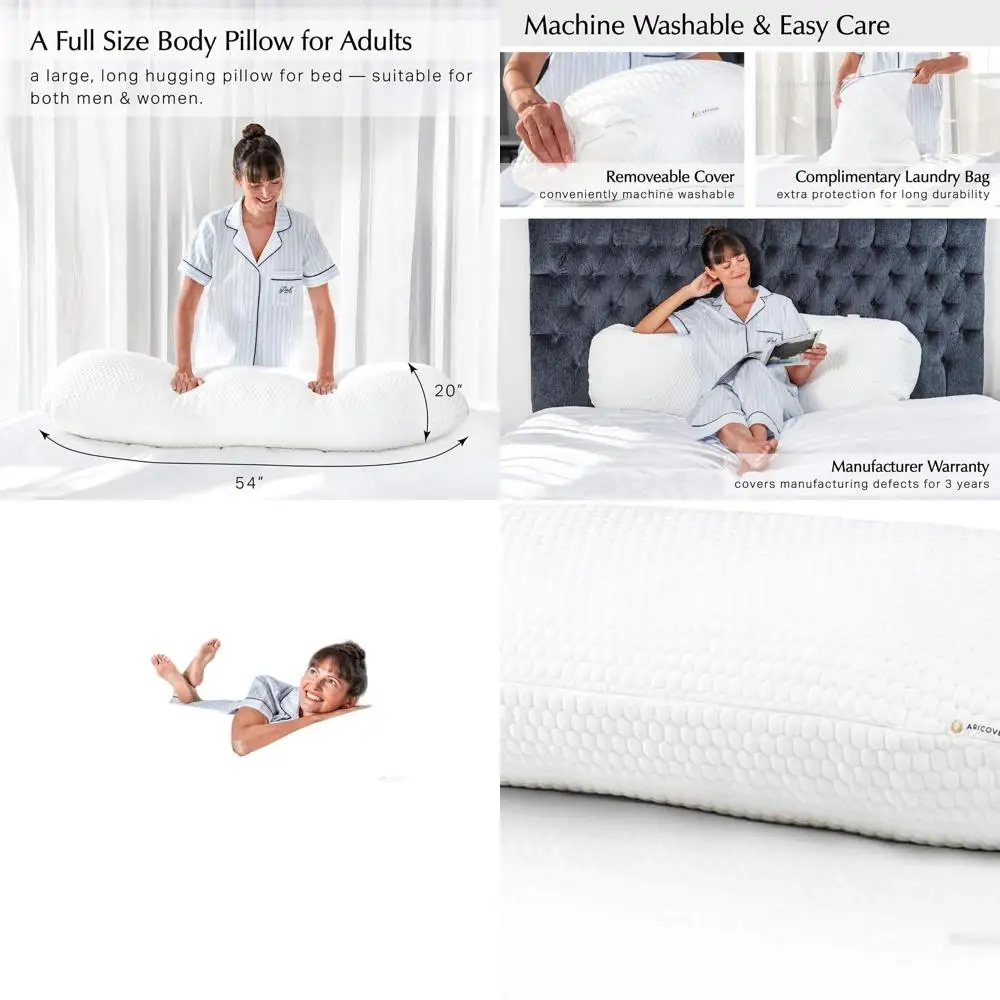 وسادة لكامل الجسم من الجانب للبالغين، مقاس كبير 20 × 54، رغوة الذاكرة القوية، غطاء ناعم، قابل للغسل #1