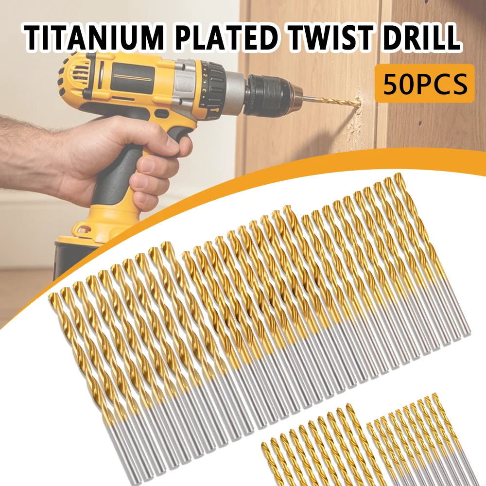 50PCS High Speed Steel Twist Drill Bit, Titanium Coated Micro Drill Bit, Rotary Drilling Tool, 1/1.5/2/2.5/3mm, for Hole Opening