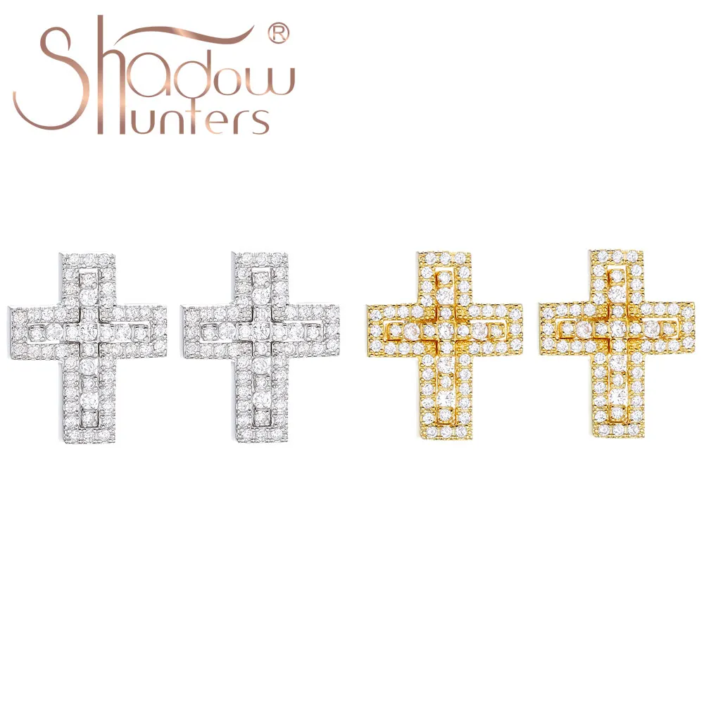 SHADOWHUNTERS 925 فضة الجوف الصليب وأقراط مع واضح تشيكوسلوفاكيا فام Mujer فضة مجوهرات أقراط Teeny #2