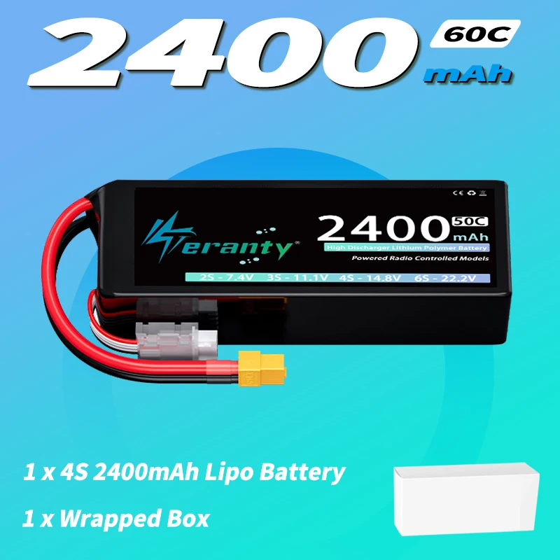 TERANTY 15.2V FPV Drone Lipo Battery 4S 2400mAh 50C/100C Softcase with T XT60 Plug RC Car Truck Buggy Helicopter Airplane Hobby