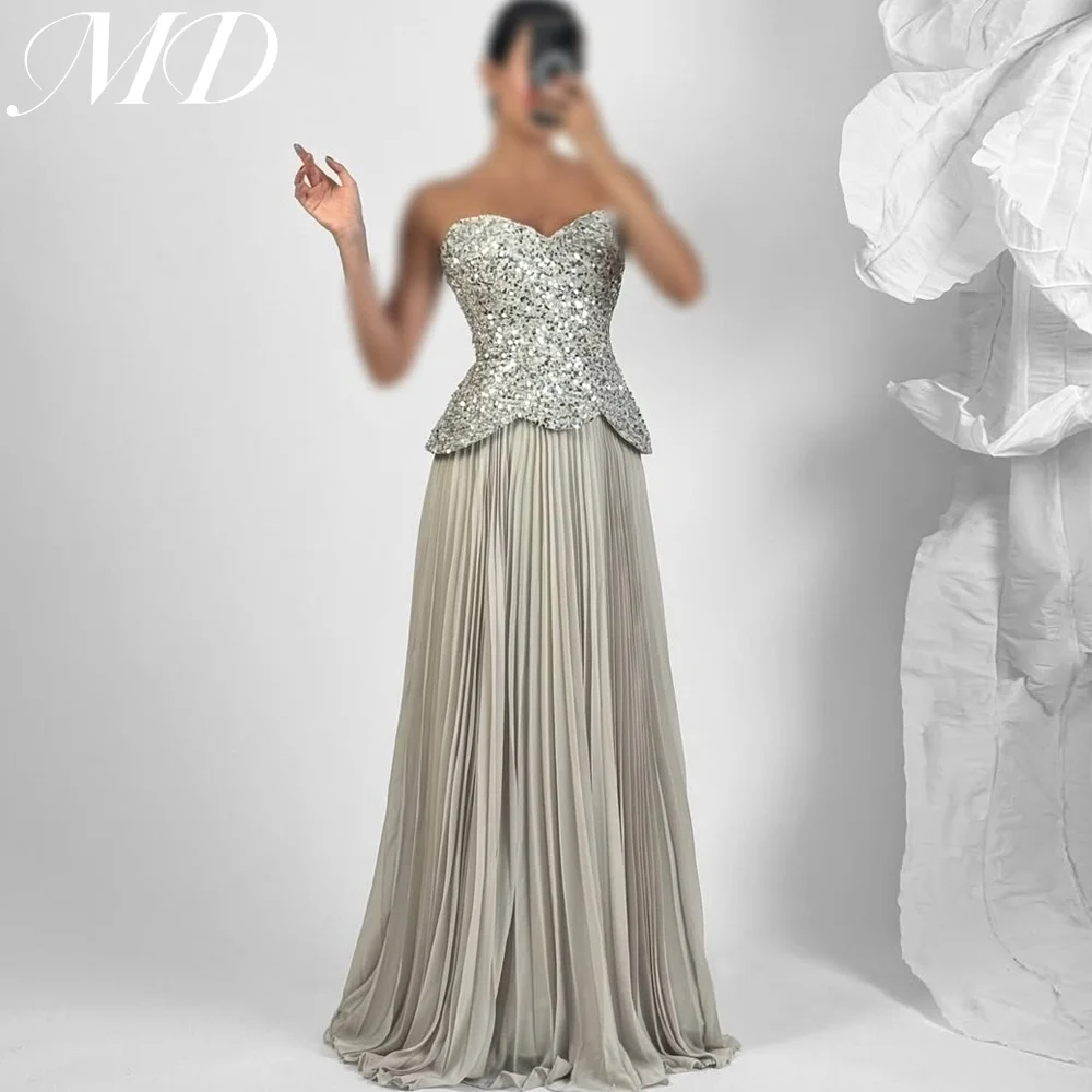 

MD Elegant Sweetheart Sparkly Evening Gown Arabic Pleat Sleeveless Sequined Prom Gown فساتين سهرة customised 2025