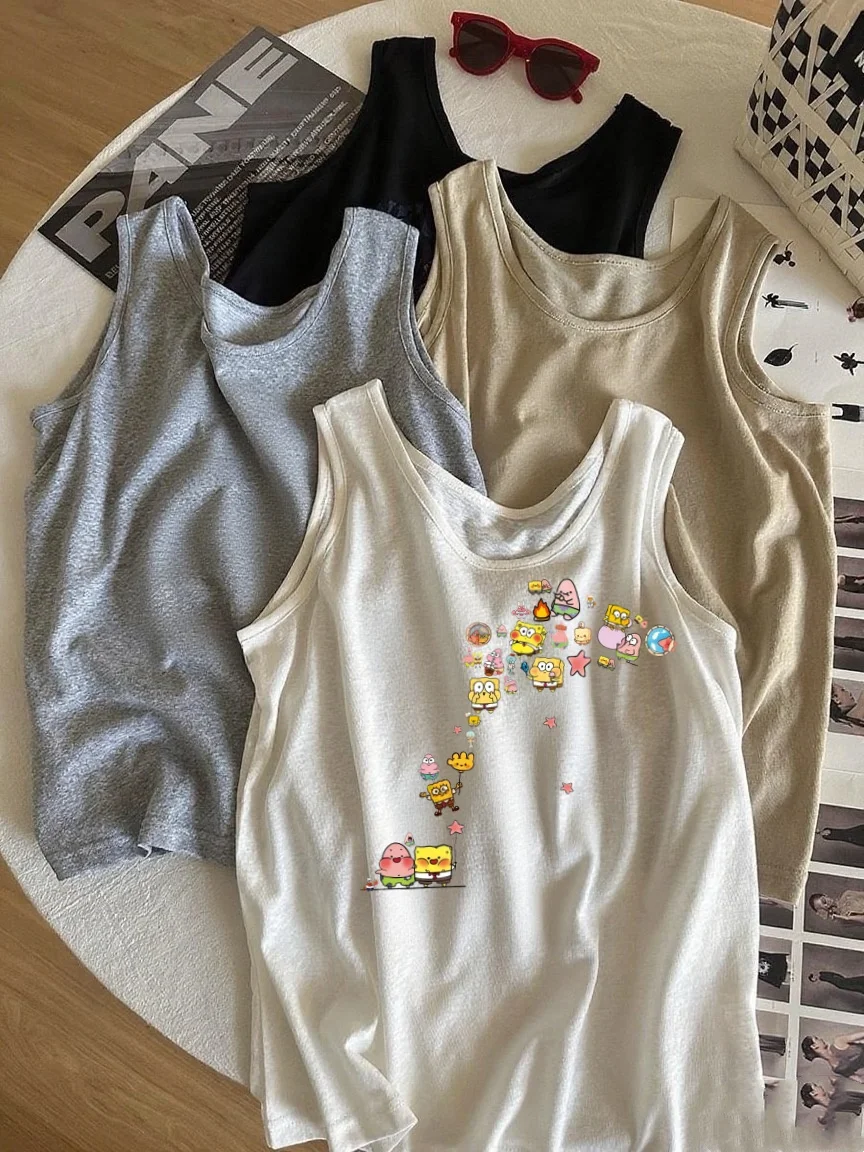 เสื้อกล้ามผ้าฝ้ายพิมพ์ลายเนื้อผ้าลินินสำหรับผู้หญิง ใส่สบาย ระบายอากาศได้ดี เหมาะสำหรับฤดูร้อน ทรงเข้ารูป บางเบา สไตล์ลำลอง