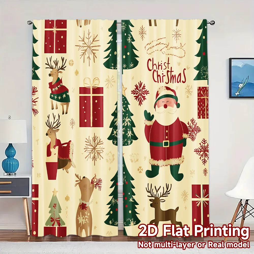2pcs,Curtains Christmas Tree Snowflakes Santa Chic Minimalist Curtains Durable Polyester Curtains Art Deco Festive Perfect for