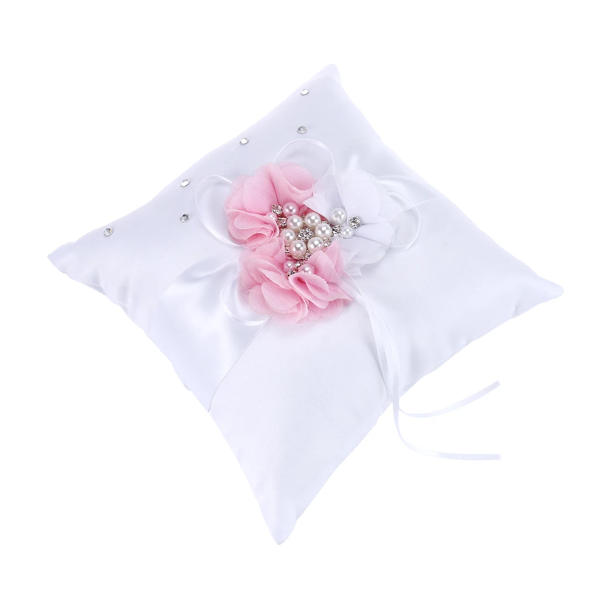 

Flower Ring Pillow 20x20cm Wedding Bearer Pillows Pearl Ribbon Decorated Bridal Ceremony Box Soft Compact Lightweight