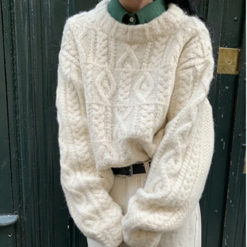 

2025 Autumn Winter Women Long Sleeve Solid Color O-neck Pullover Sweatr Fall Elegant Casual Korean Style Loose Knitted Top