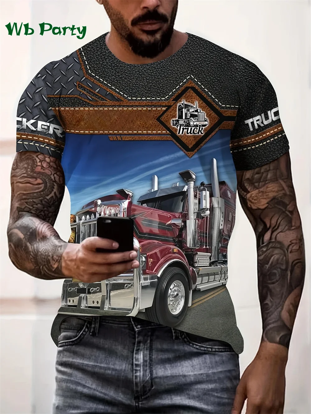 Handsome Truck Graphic Print Clothes Men Graphic Tees Men 3D Print Men\'s Summer Clothes T-shirt Short Sleeve Tee Man T-shirt