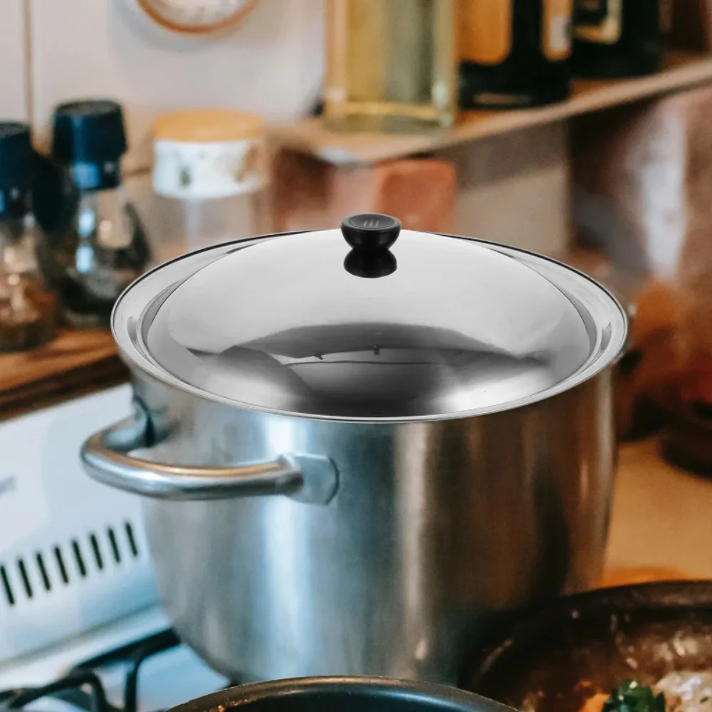 28/30/32cm Stainless Steel Pot Lid Universal Anti-scalding Wok Cover Black Plastic Knob Heat Resistant Frying Pan Lid Hotel