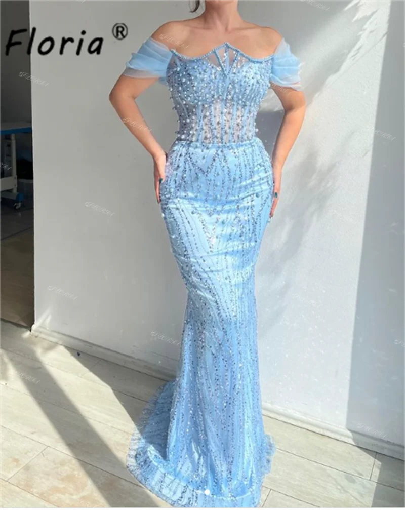 

Rosengante Вечерние платья русалки с небесно-голубым жемчугом и блестками из бисера, платья для eventos especiales, платья для красной ковровой дорожки, новинка на заказ