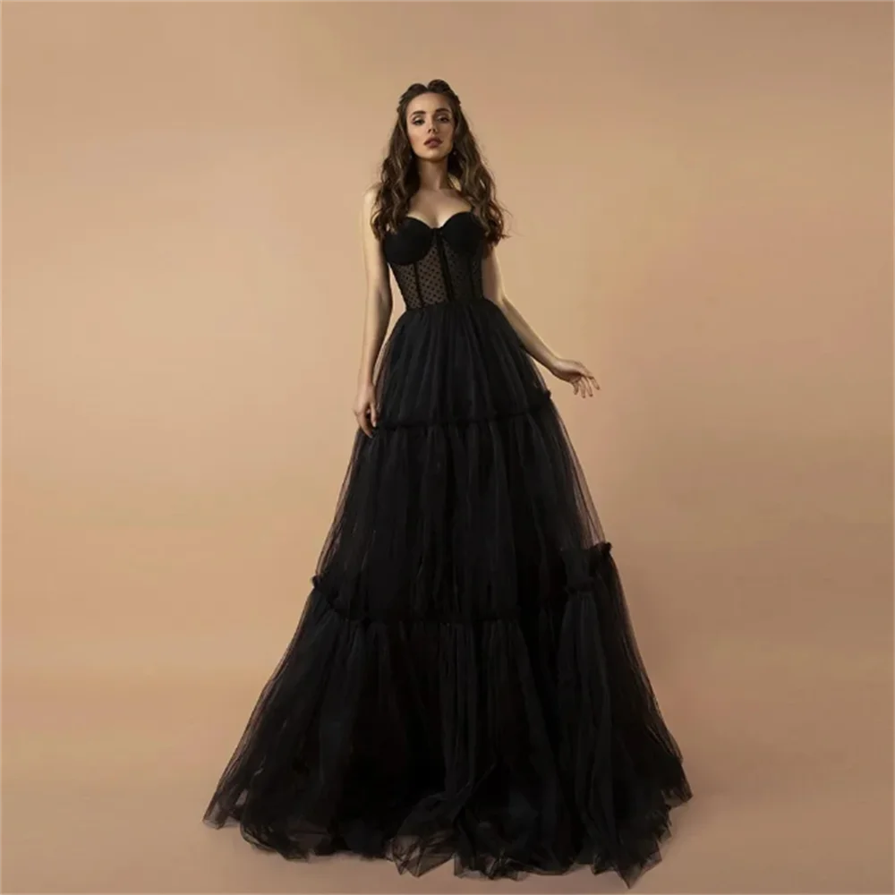 

Elegant Black Sweethert Long for Women Backless Evening Gown Night Dresses Robe Formal Party Luxury Prom Dress