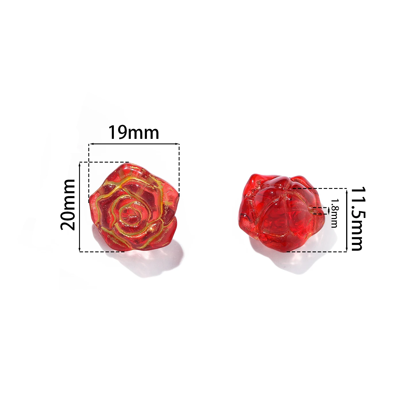 10pcs 19×20mm Glass Rose Flower Shaped Beads with Golden Edge Spacer Beads for DIY Earrings Necklaces Jewelry Making Findings