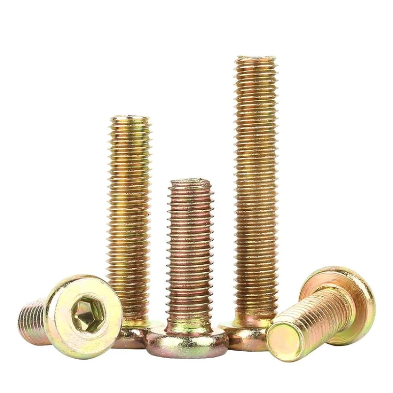 M6 M8 لون الزنك ألين مسامير مستديرة برأس مسطح عرافة المقبس مسدس الأخدود الأثاث البراغي