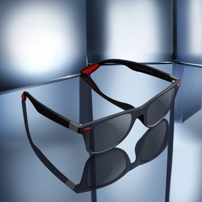 Retro polarisierte Sonnenbrille für Herren und Damen, quadratische Sonnenbrille, blendfreie Schutzbrille, schwarze Reisesonnenbrille