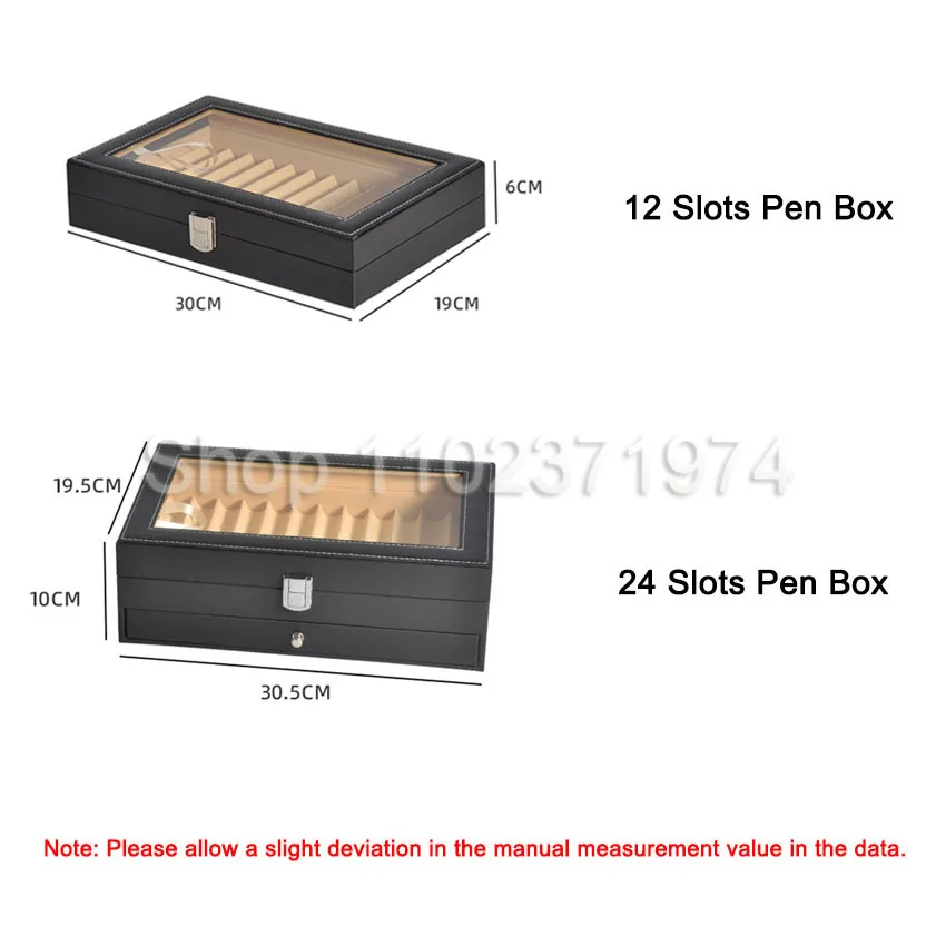 12/24 Slots Pen Display Box Retro pencil case Organizer Box, Glass Window Pen Display Case Storage Box Pen Collection Display