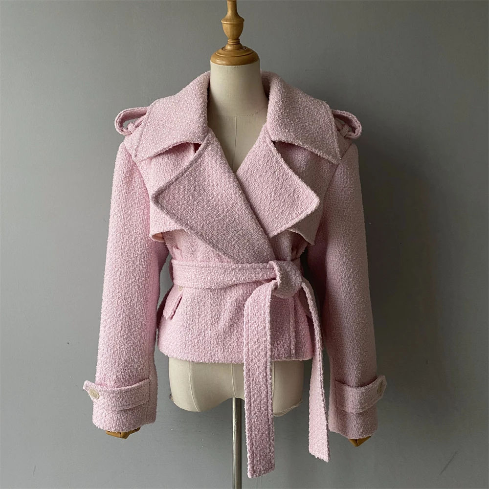 

Luxyonuo Women's Wool Tweed Jacket for Women 2025 Autumn Winter New Style Woolen Coat Fashion Solid Color Full Sleeves Outerwear