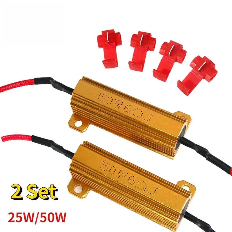 2PCS 25W/50W 6Ω/8Ω/50Ω LED Load Resistor Fix Hyper Flash for Turn Signals Car Tail Light Blinker Stabilizer