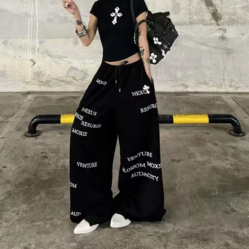 

Vintage Letter Print Europeans American Women's Pants Hip-hop High Waist Street Trendy Trousers Autumn Winter Fashion New Pants