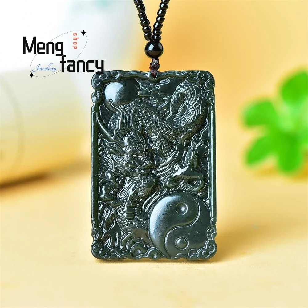 

Natural Fine Hetian Green Jade Bagua Zodiac Dragon Pendant Exquisite High-grade Handicraft Fashion Luxury Jewelry Holiday Gift