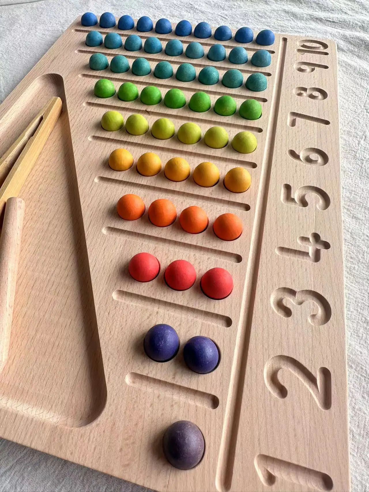 Montessori Sensory Wooden Toys Beech Caculate  Semi Tray One Hundred Board  with Felt Balls  ALphabets Numbers  Creative Play