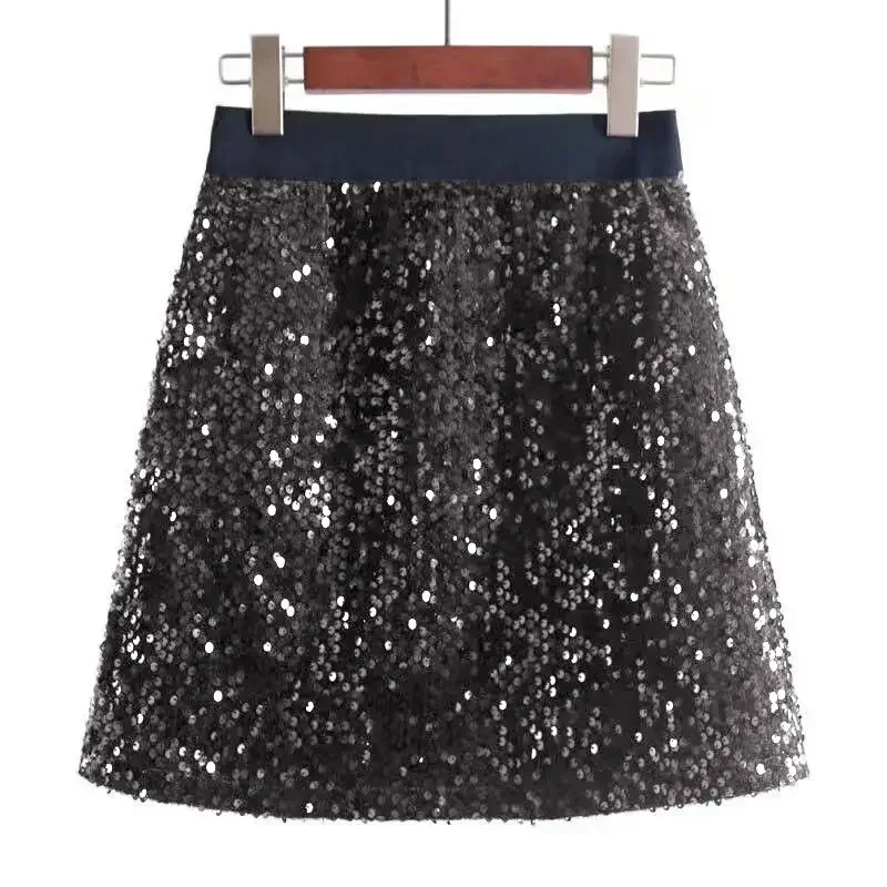 

Sequined A-line Skirts Women Fashion Street Wear Elegant for Ladies High Waist Retro Mini Partywear Temperament Chic Feminine