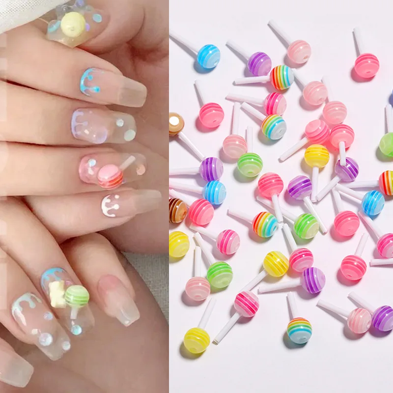 50pcs/bag 3D Nail Decorations Macaroon Lollipop Nail Decorations Bow Resin Cute Fashionable Design Nail Accessories