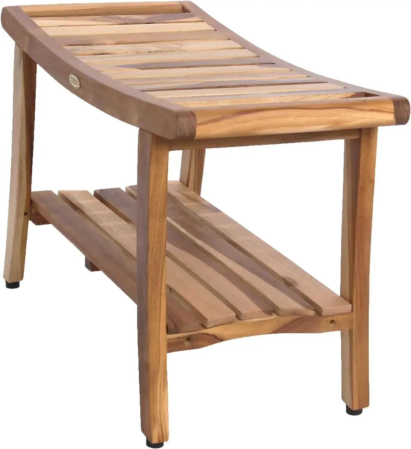 Banco De Chuveiro De Teca De Madeira Natural Com Prateleira E Braços, 30 "Long Stool, Banco De Chuveiro Em Acabamento De Teca Terroso