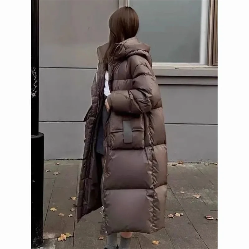 Parka noire pour femmes, vêtements d'extérieur coréens, manteau bouffant Long et brillant, grande taille, veste chaude en coton, automne hiver