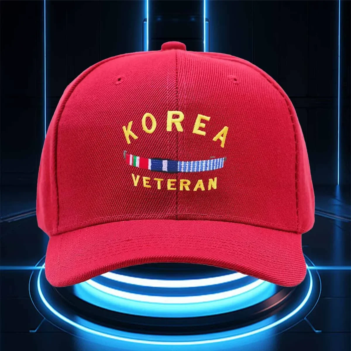 KOREA Baseball Cap | Black Polyester, Vintage Casual Style, Hook-and-loop Closure, Lightweight, All-season Use