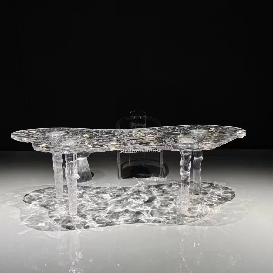 Irregular Shape Glacier Waterfall Transparent Tea Table Epoxy Resin Water Ripple Dining Table for Villa Hotel Home Furniture