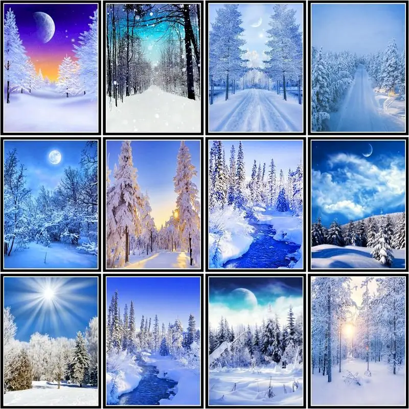 

GATYZTORY Pictures By Numbers Winter Landscape Diy Frame Painting By Numbers Snow On Canvas Diy Home Decoration Gift