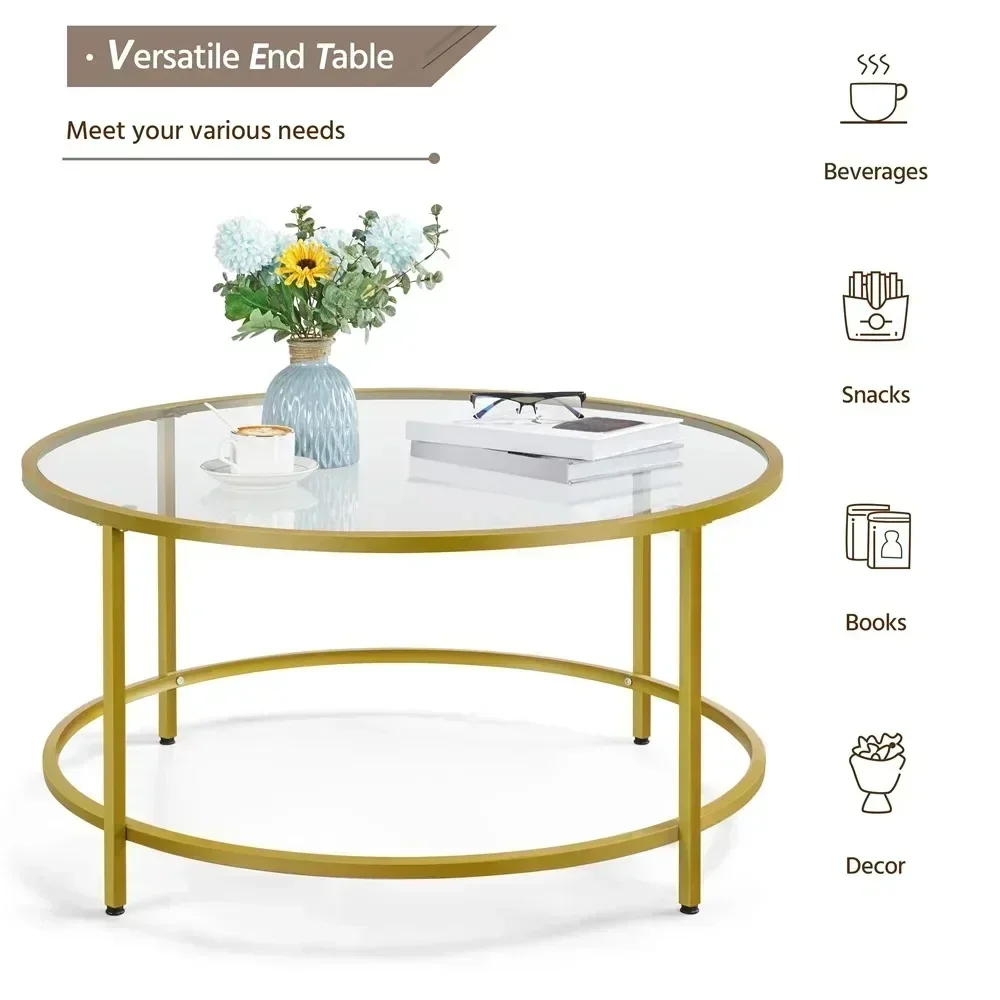 Sofa Table for Living Room Gold Round Modern Glass-Top Coffee Table Free Shipping Tables Furniture Tea Neat Sedentary Couch Cafe