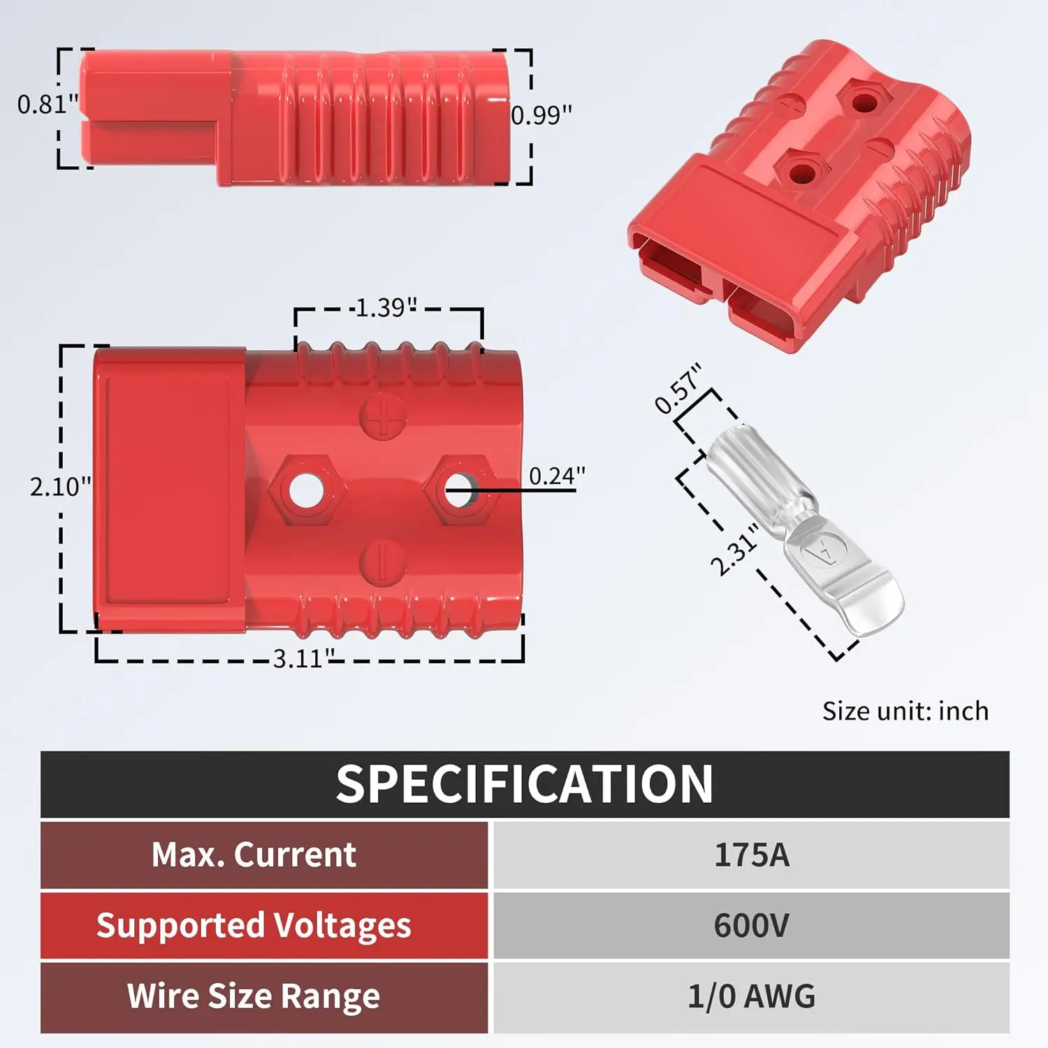 DaierTek Battery Quick Disconnect Connector 175A 12V Battery Quick Connect Cable Connector 1/0 AWG for Car Winch Forklift