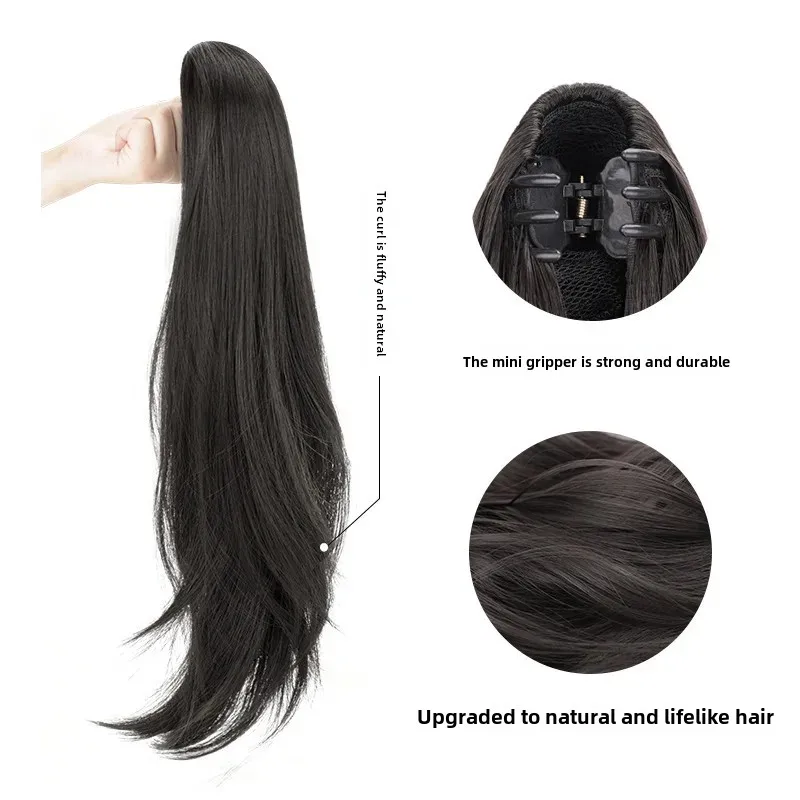 أنيقة مايكرو مجعد شعر مستعار طويل المرأة كليب على نمط الحد من العمر فو شعر مستعار بشري كامل قطع الألياف الآسيوية #4