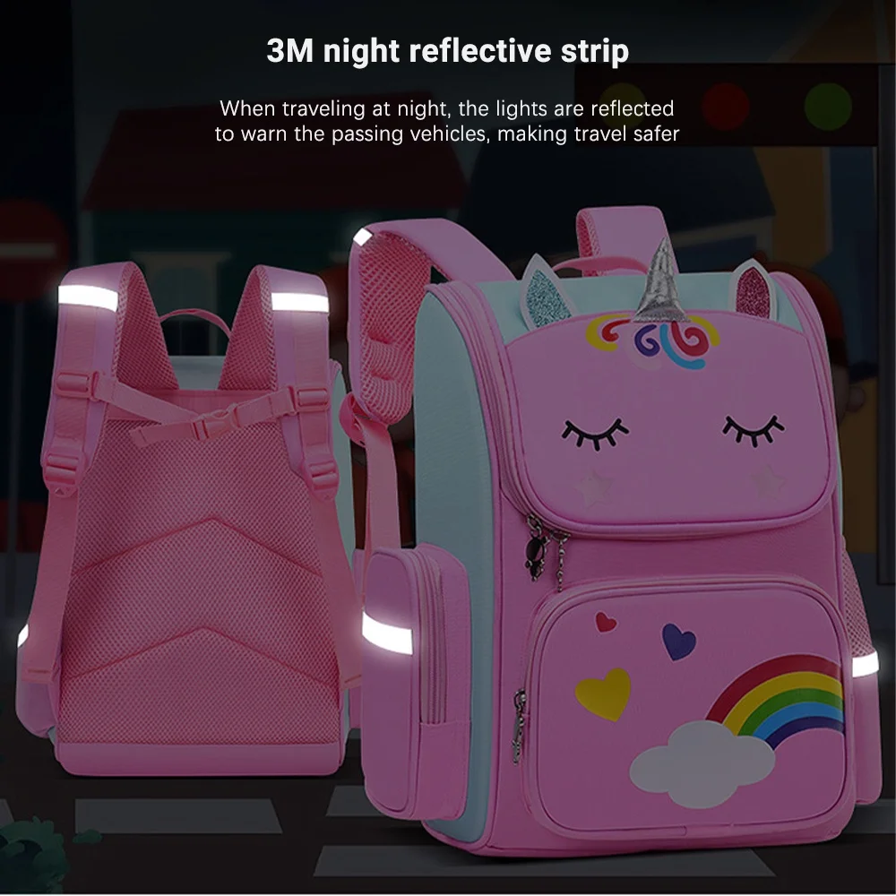 Super cool unicorn waterproof decompression backpack, available in 3 colors with glow in the dark stickers, girls\' favorite back