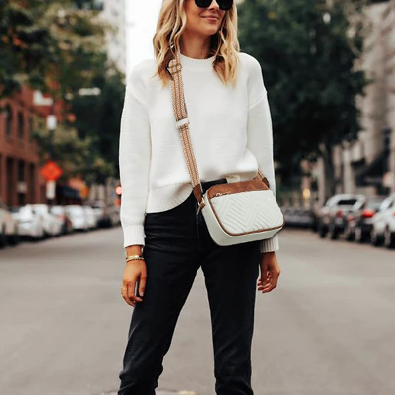 Trendy Quilted Crossbody Bags for Women Luxury Designer Vegan Leather Purses Shoulder Handbags with Wide Strap