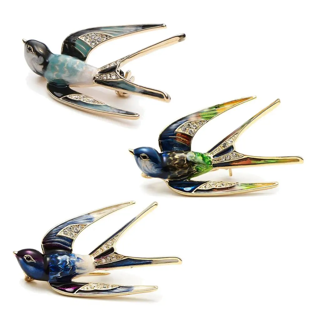 Fashion Women Enamel Swallow Bird Collar Brooch Pin Scarf Accessory  Enamel Design Alloy Lapel Clothes Jewelry Decor Брошка