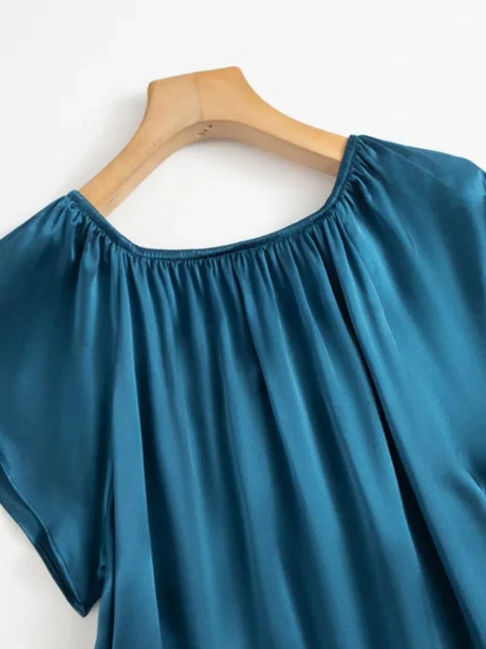 Women's Summer Casual Clothing 100% Natural Mulberry Silk Plain Satin Loose Short Sleeved Solid Color Princess Nightdress