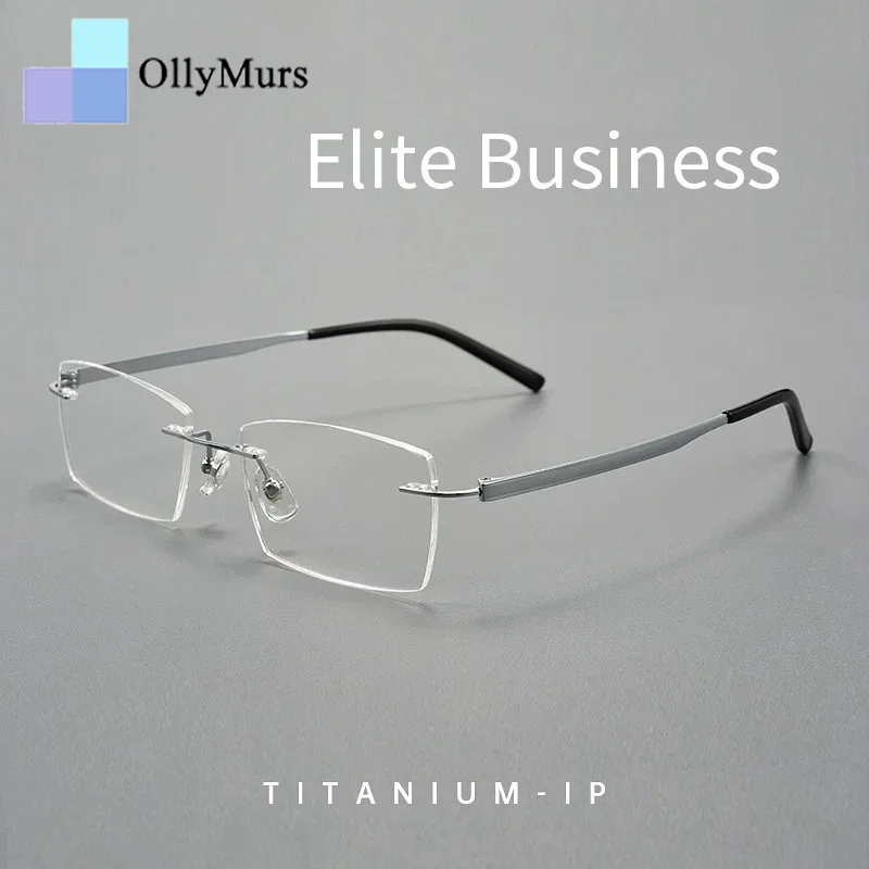 

OLLYMURS деловые мужские очки без оправы из чистого титана, модные ультралегкие гибкие оптические очки по рецепту, женские оправы 15,