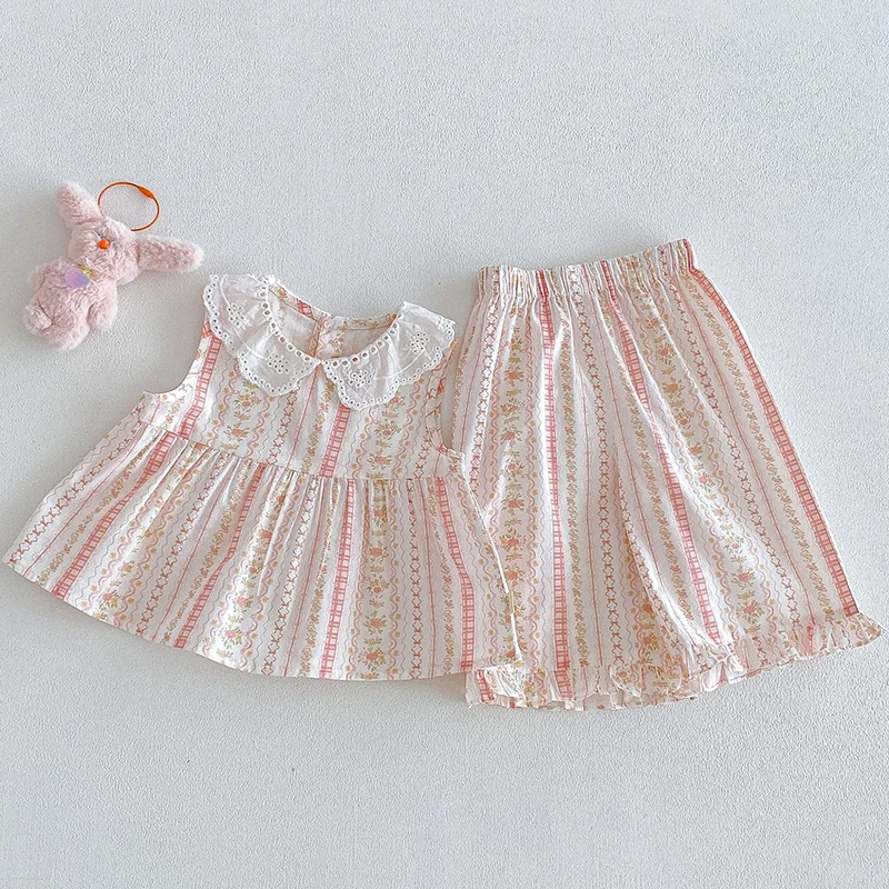 2026 New Summer 0-5Yrs Kids Clothes Suit Sleeveless cotton printed top+pants Newborn Baby Girls Clothing Set